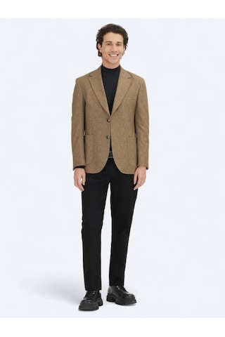 Kip Kahverengi Baskılı Modern Fit Örme Ceket Kahverengi