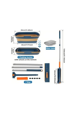 Büro Ev Ofis Yazlık Hijyeni İçin Katlanırr Temizlik Mopu Ve Tekerlekli Kova Seti