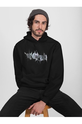 Oversize Baskılı Unisex Hoodie Sweatshirt Siyah