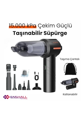 Enshall06s Şarjlı 3 Kademeli 2n1 Ultra Çekim Güçlü Araç Süpürgesi