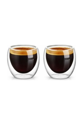 Needd Çift Katmanlı Espresso Cam Bardak Seti 2'li 80 Ml Borosilikat Cam, Isı Yalıtımlı Double Wall Tasarım Es Genel