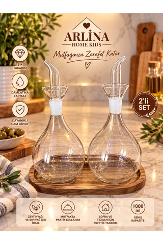 İkili 1000 Ml Akasya Standlı Yağlık-sosluk Seti Şeffaf