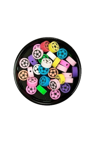 30 Adet 10 Mm Polimer Kil Fimo Boncuk Takı Bileklik + 1 Metre Lastikli Misina - Renkli Çiçek
