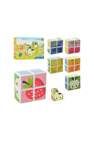 Eğitici Manyetik Bloklar Küpler - Mıknatıslı Zeka Blokları - 4 Parça Meyve Temalı 3 Boyutlu Puzzle
