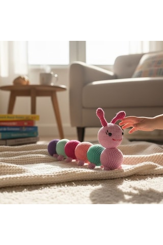Renkli Tırtıl Çocuklar İçin Amigurumi Oyuncak Çok Renkli