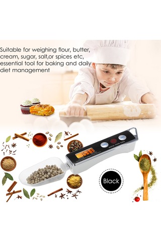 Youmex Dijital Mutfak Kaşığı Terazisi - Hassas 0.05g-500g Ölçüm, Tare Fonksiyonlu Siyah