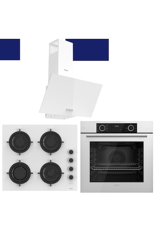 Ferre Yeni Seri Flowart QBL62CB - CS206-FA - D087 Beyaz Cam Ankastre Set