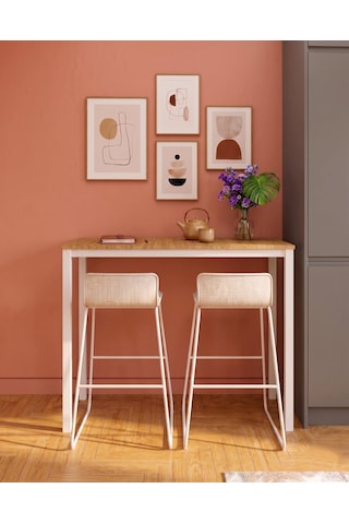 Bar Masası Meşe Tablalı 116x45x92cm Mutfak Masası & Kahve Köşesi Masası Beyaz Meşe