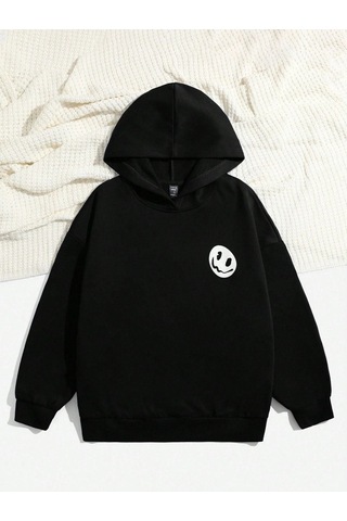 You Must Believe Sweatshirt - Siyah Baskılı Oversize Kapüşonlu Siyah