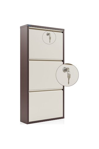 Ceha Kilitli Metal Ayakkabılık 3'lü Kahverengi - Krem - K.AYK-3 /AB8317-AB1013/KL Kahverengi