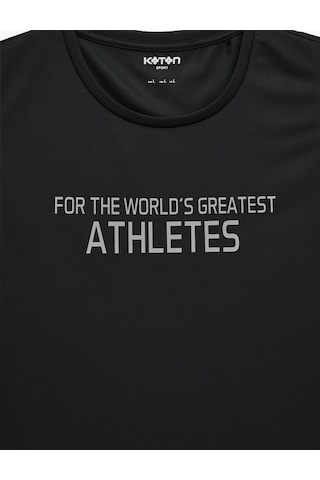 Koton Regular Fit Kolsuz Bisiklet Yaka Baskılı Spor Atlet Siyah 7wam30007nk