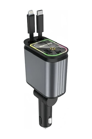 Honeybeeshop Gri 4ü 1 Arada Geri Çekilebilir Araba Telefon Şarjı 66w Hızlı Şarj Led Projektör