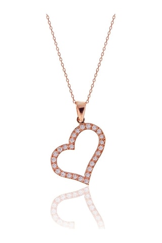 Kadın Gümüş Mini Tek Taş Küpe- Rose Kalpli Kolye Dgn20704