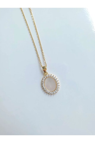 Çelik Gold Sedef Taşlı Kadın Kolye Sevgiliye Hediye Altın