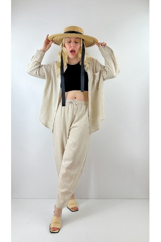 Modaonna Keten Jogger Keten Pantolon Bej