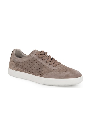 LBR Erkek Sneaker Vizon %100 Hakiki Süet Deri Delikli Nefes Alabilir Bağcıklı Beyaz Kauçuk Taban Ayakkabı H1123