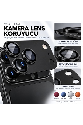 Premium Metal Lens Koruyucu İphone 17/18 Pro Max İle Uyumlu Siyah