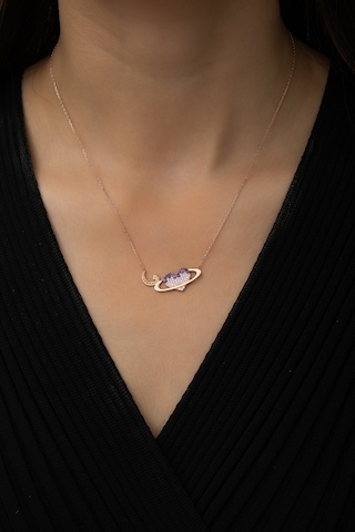 Papatya Silver Satürn Kuşaklı Kalp Ay Yıldız Bayrak Kolye Rose Gold Kaplama 925 Ayar Gümüş, UVPS100491