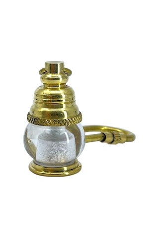 Vintage Görünümlü Camlı Pirinç Gaz Lambası Anahtarlık Sarı
