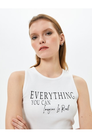 Koton Halter Yaka Atlet Crop Slogan Baskılı Pamuklu Beyaz 4sak10282ek 4SAK10282EK000 Beyaz