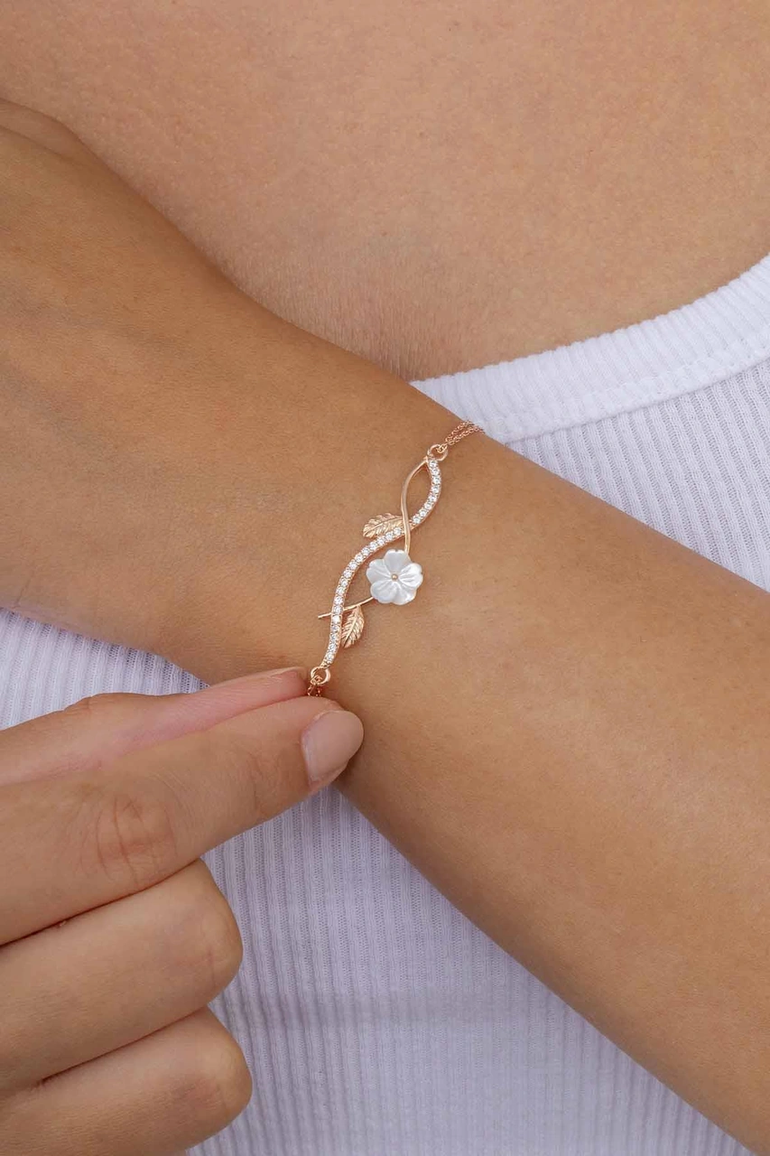 Gümüş Pazarım Manolya Çiçeği Kadın Rosegold Gümüş Bileklik Diğer