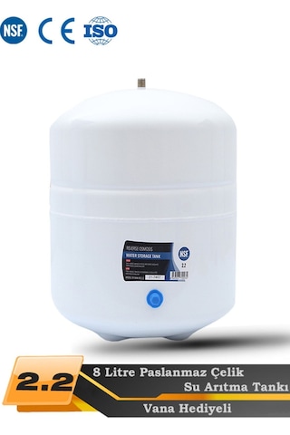 WaterMelon Tüm Su Arıtma Cihazları Uyumlu Metal Genleşme Tankı NSF Onaylı Paslanmaz Çelik 2.2 (8 Litre) Tr Tank