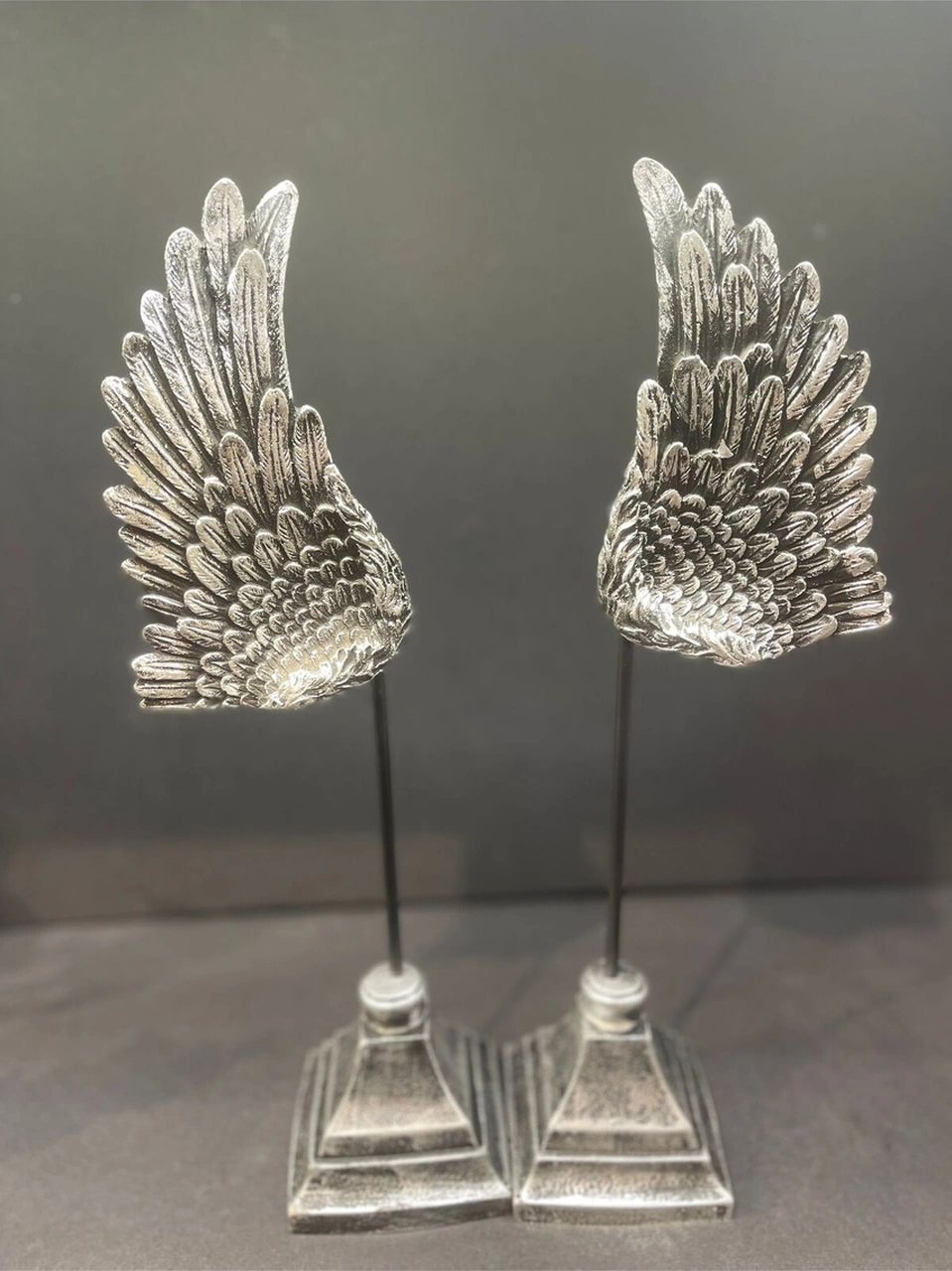 Dekoratif Polyester Ikili Melek Kanatları Biblo Gümüş Eskitme