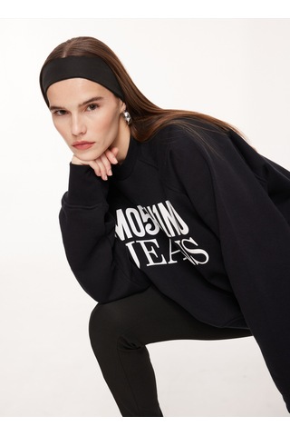 Moschino Jeans Bisiklet Yaka Düz Siyah Kadın Sweatshırt J1714
