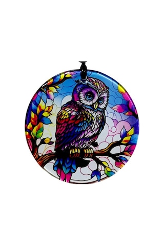 Dalda Baykuş Desenli 12 Cm Füzyon Cam Duvar Süsü