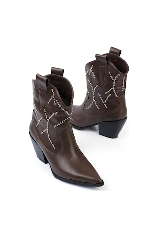 Shoetek Avrora Kadın Bot&bootie Pimli Kovboy Kahve Deri Kahve