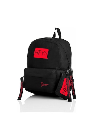 Laptop Bölmeli Okul Çantası Hey!!! Siyah Kırmızı 1525