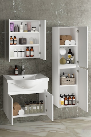 Yıldız 55+35 Cm Beyaz Mdf Lavabolu Asma Banyo Dolabı Takımı Beyaz