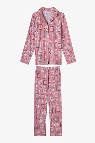 Penti Kız Çocuk Pembe Kind Mailing Köpek Desenli Uzun Kollu Gömlek Pantolon Pijama Takımı Pk39