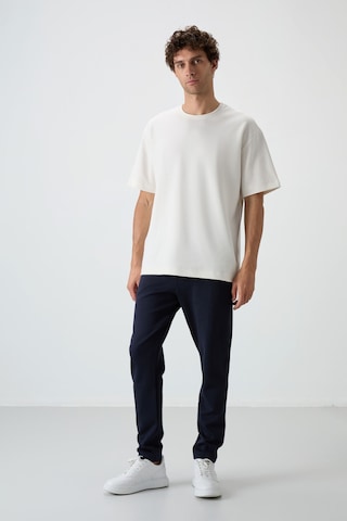 Tommy Life Ekru - Lacivert Pamuklu Kalın Yumuşak Dokulu Oversize Fit Basic Erkek Eşofman Takım - 85251 Ekru