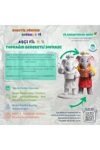 Codlaı Kids Robotik Dünyam 3d Boyama Seti - Çocuklar İçin Eğitici Yaratıcı Oyuncak Boyama Kiti - Aşçı Fil