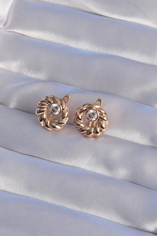 Xuping Rose Renk Oval Zirkon Taşlı Burgu Model Küpe 5886 Çok Renkli