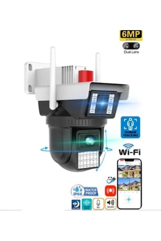 6mp Dual Lens 360 Görüş Hareketli Waterproof Gece Görüş Sesli Görüşme Akıllı Kamera - Qr-3040 Adaptör Dahildir.