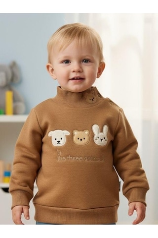 Erkek Bebek Yelekli 3 'lü Eşofman Takım-16230 Kahverengi