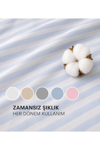 Çift Kişilik Otel Tipi 83 Tel Pamuk Saten Lastikli Çarşaflı Nevresim Takımı Beyaz Mavi