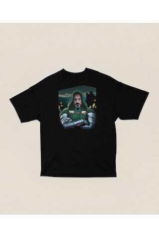 Doom Baskılı Unisex Tişört, Oversize Doctor Doomstay Marvel Karak Siyah