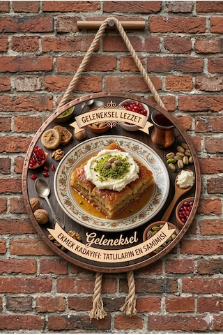 Ekmek Kadayıfı Temalı Tatlıcılar Pastaneler Restoranlar İçin Ahşap Duvar Kapı Dekoratif Süs Tablo 3