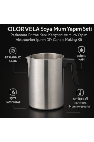 Olorvela Soya Mum Yapım Seti - Paslanmaz Eritme Kabı, Karıştırıcı Ve Mum Yapım Aksesuarları İçeren Dıy Candle Making Kit Gümüş Yaldızlı