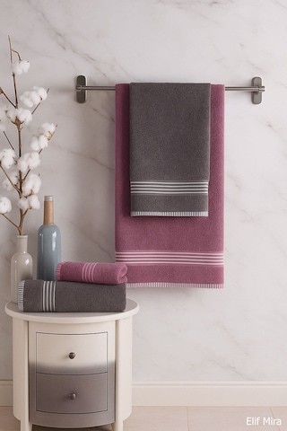 4 Lü Banyo Havlusu Seti %100 Pamuklu 70x140 Cm Pleasure Antasit-mürdüm