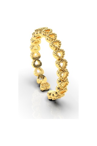 925 Ayar Gold Sıralı Tamtur Kalp Ayarlanabilir Gümüş Yüzük Gümüş