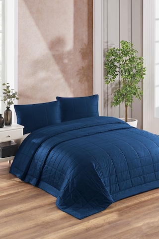 Savio Pamuk Saten Yatak Örtüsü Seti Antrasit Bej