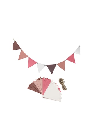 Yaleker Piknik Ve Kamp İçin 3 Metre Deri İpli Pembe Bayrak Seti 12 Adet Bayrak Pembe