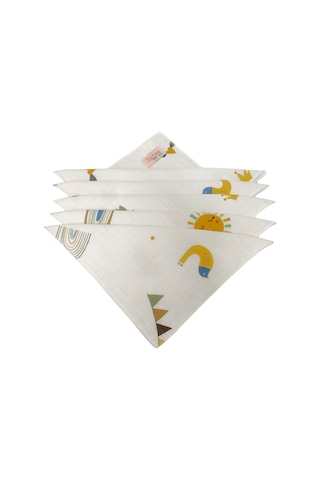 Bezhane Baby %100 Organik Pamuk Muslin Kumaş Bebek Ağız Mendili Güneş Ay Desen 25x25cm Çok Renkli