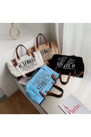 Mavi Yogodlns Kadın Tote Çanta Moda Mektup Büyük Kapasiteli Kanvas Omuz Çantası Rahat Büyük Çanta Mavi