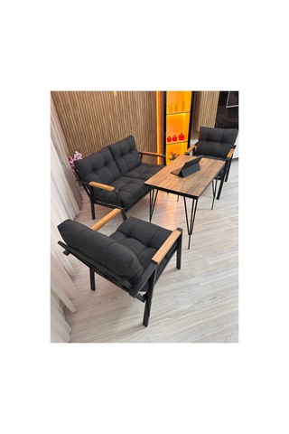 Houseart Gül Metal Bahçe Koltuk Takımı 2+1+1 Masalı Balkon Teras Cafe Oturma Grubu Antrasit