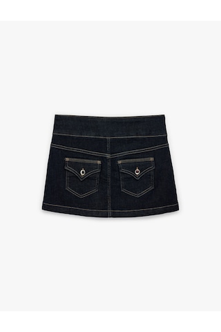 Koton Rahat Kalıp Düğme Detaylı Mini Denim Şort Etek Koyu İndigo 6sal70023md Dark Indigo